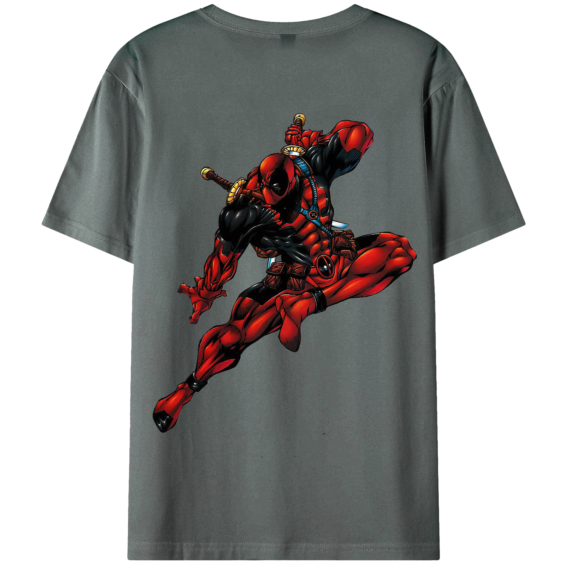 （画像用） Deadpool デッドプール 綿100％ メンズ半袖Tシャツ（バックプリント） 通気性
